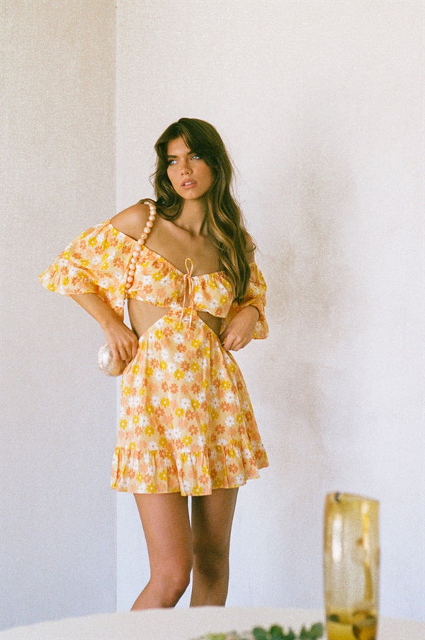 Exquisite French-Inspired Toria Off-Shoulder Cotton Floral Print Dress