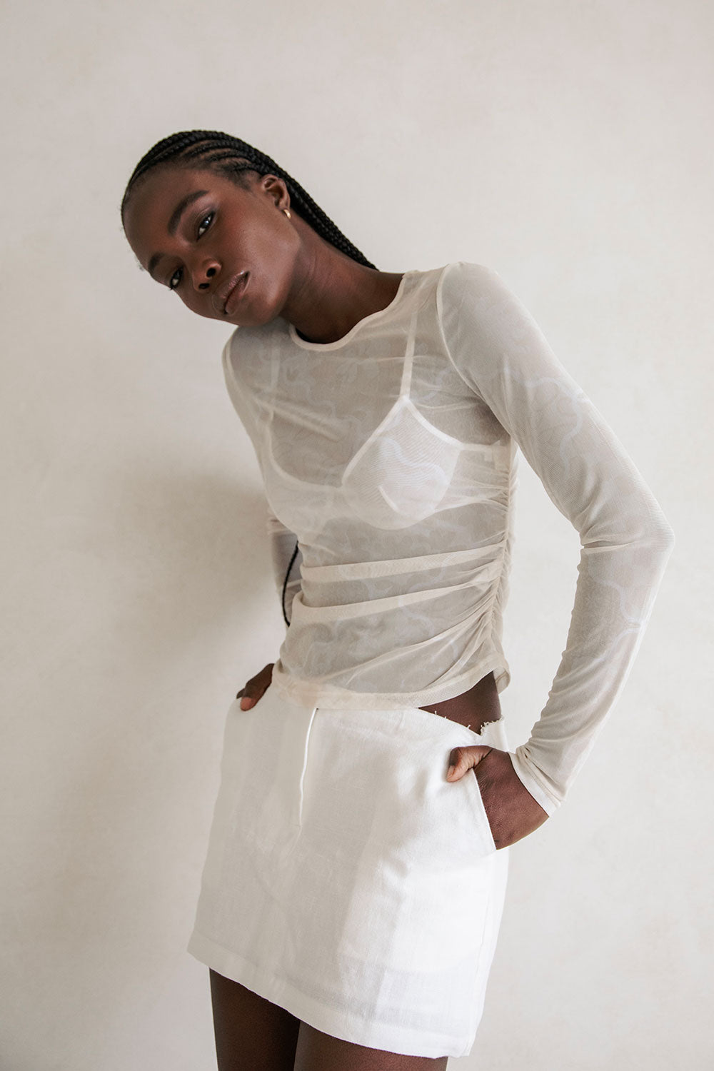 Exquisite Sabrene Sheer Mesh Floral Print Full - Length Sleeve Top