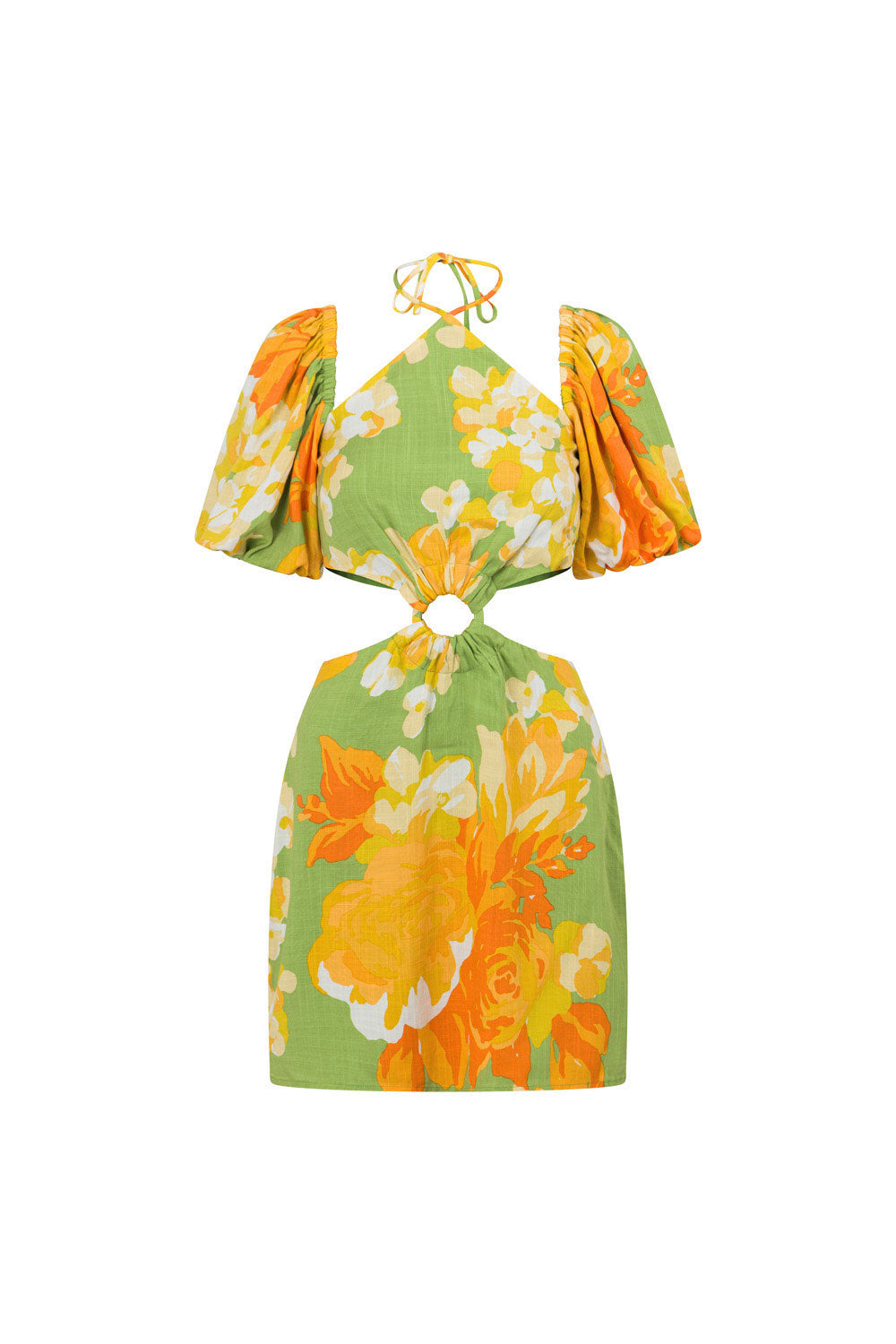 Sunset Floral Pasha Cut - Out Mini Dress with Chic Details