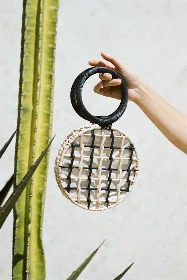 Stylish Black and Natural Woven Bahamas Wicker Handbag