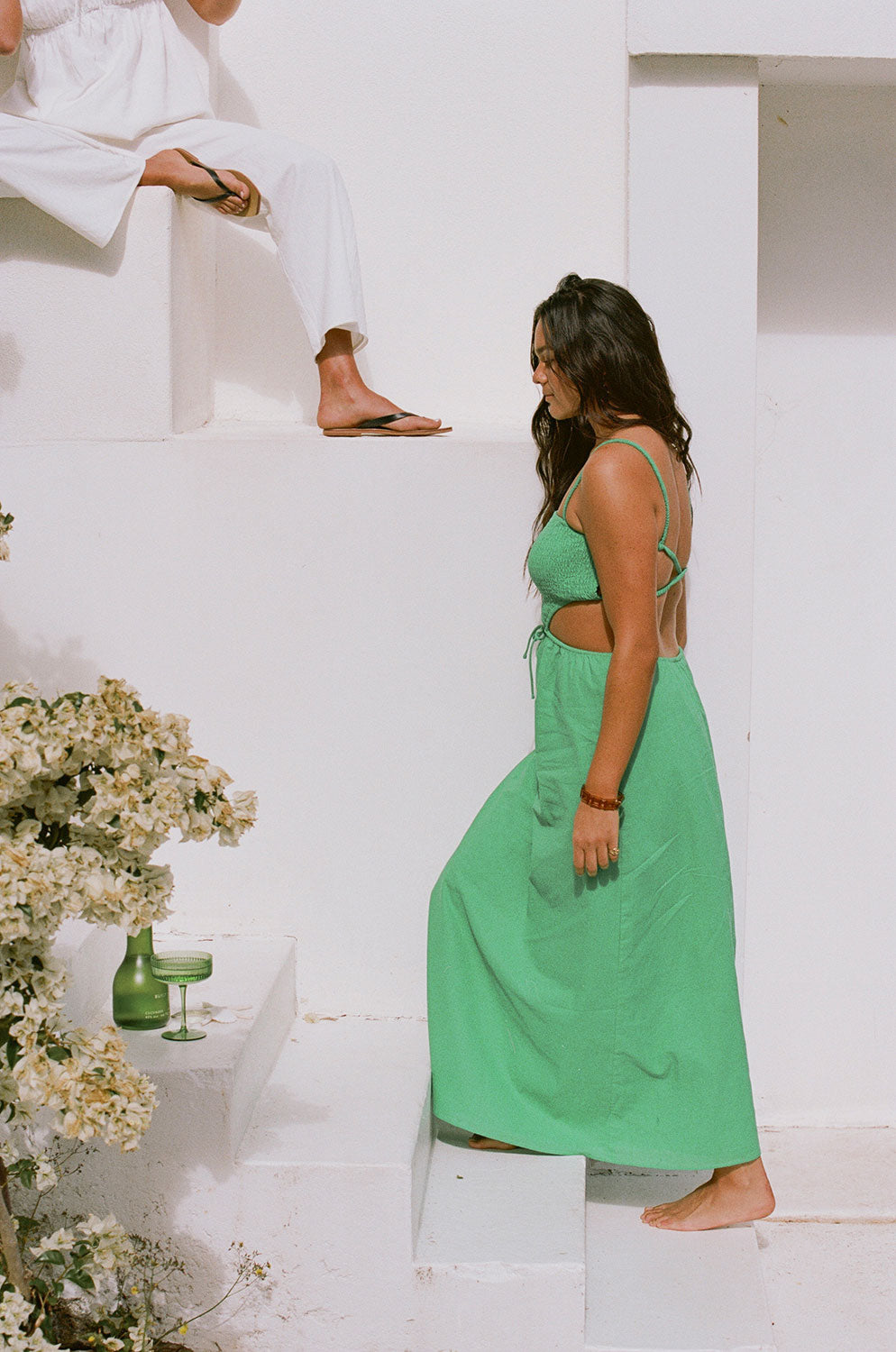 Sabo Exclusive Neeli Green Cotton Blend Midi Dress