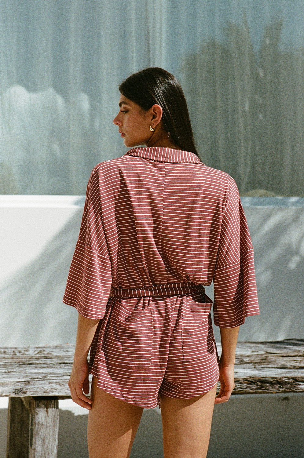 Brown and White Stripe Lightweight Cotton Milena Playsuit