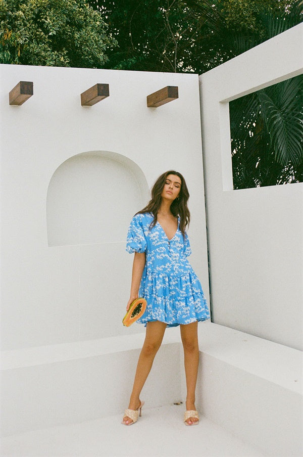 Stylish Floral Blue Tarelle Dress for Fashion - Forward Individuals