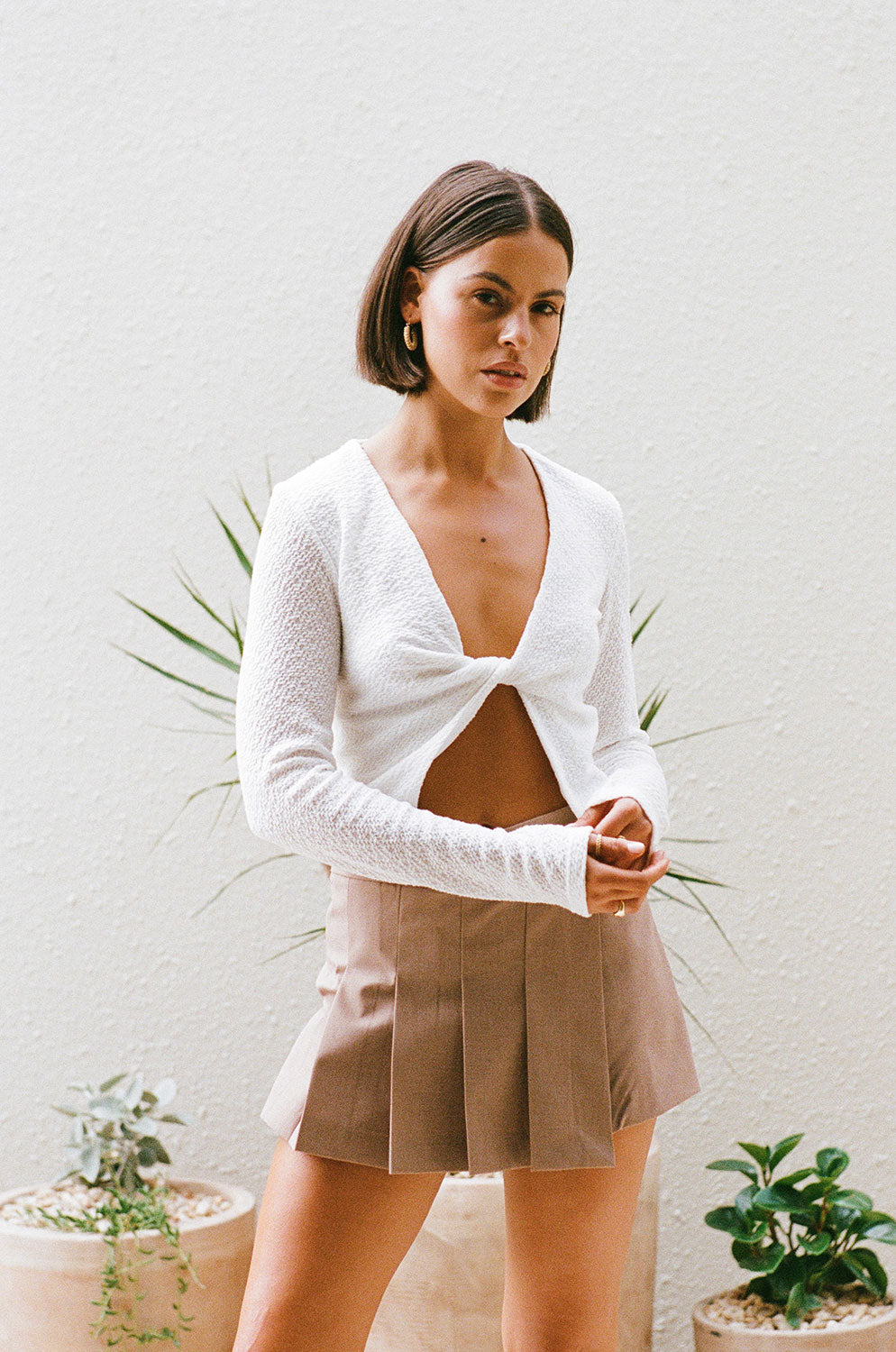 Sabo's Exclusive White Textured Massiel Top with Unique Details