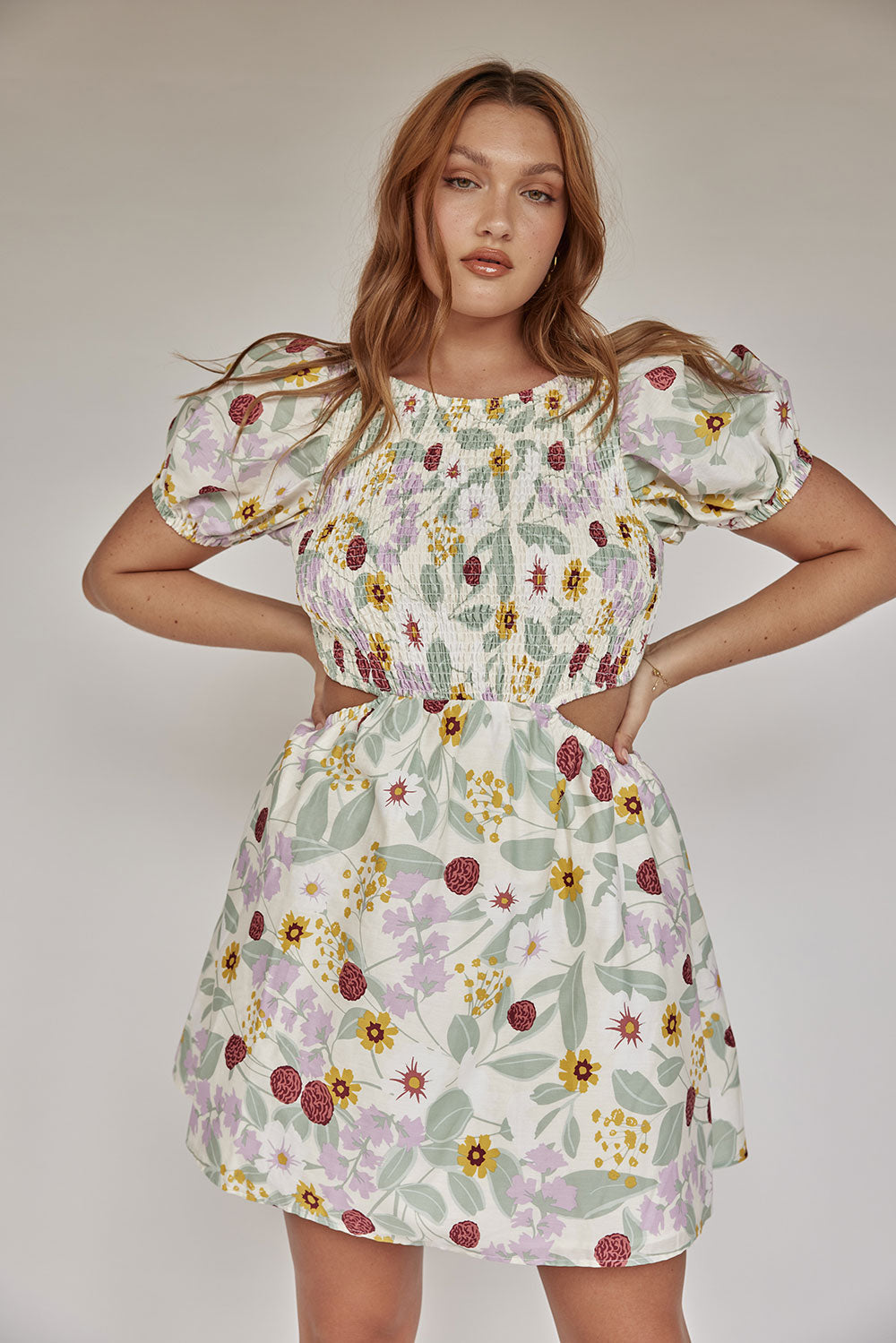Exquisite Royal Floral Print Astra Cutout Cotton Poplin Dress