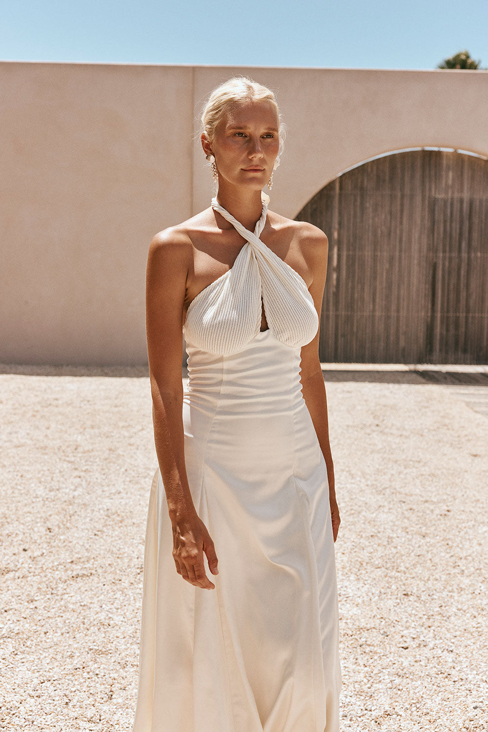 Stylish Blaire Halter Tie Neck Pleated Bust Maxi Dress for Special Events