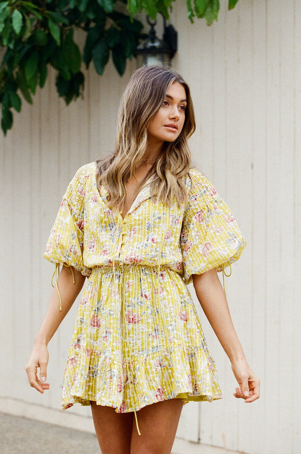 Autumn Mustard Floral Anouk Dress with Contrast Embroidery