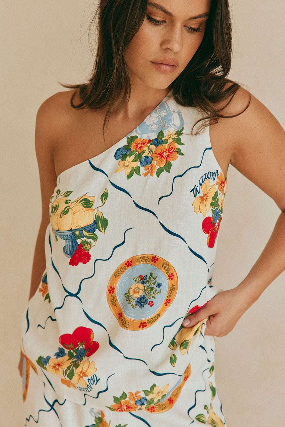 Exclusive Sabo - Designed Giuliana One - Shoulder Relaxed Trattoria Print Top