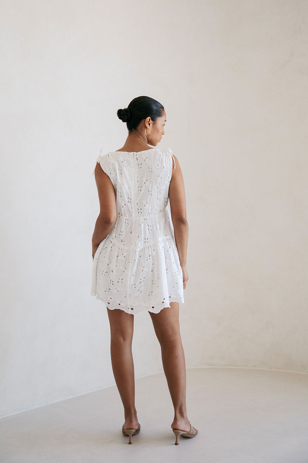 White Natural Cotton Bold Broderie Kai Relaxed Mini Dress
