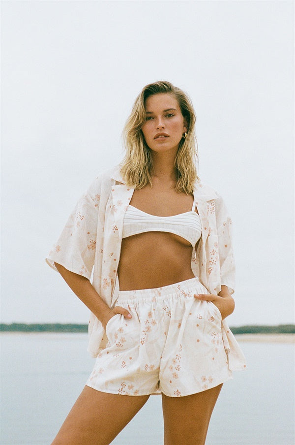 Sabo-Exclusive Jayma Natural Linen Cotton Blend High-Waisted Shorts for Bikini Cover-Up