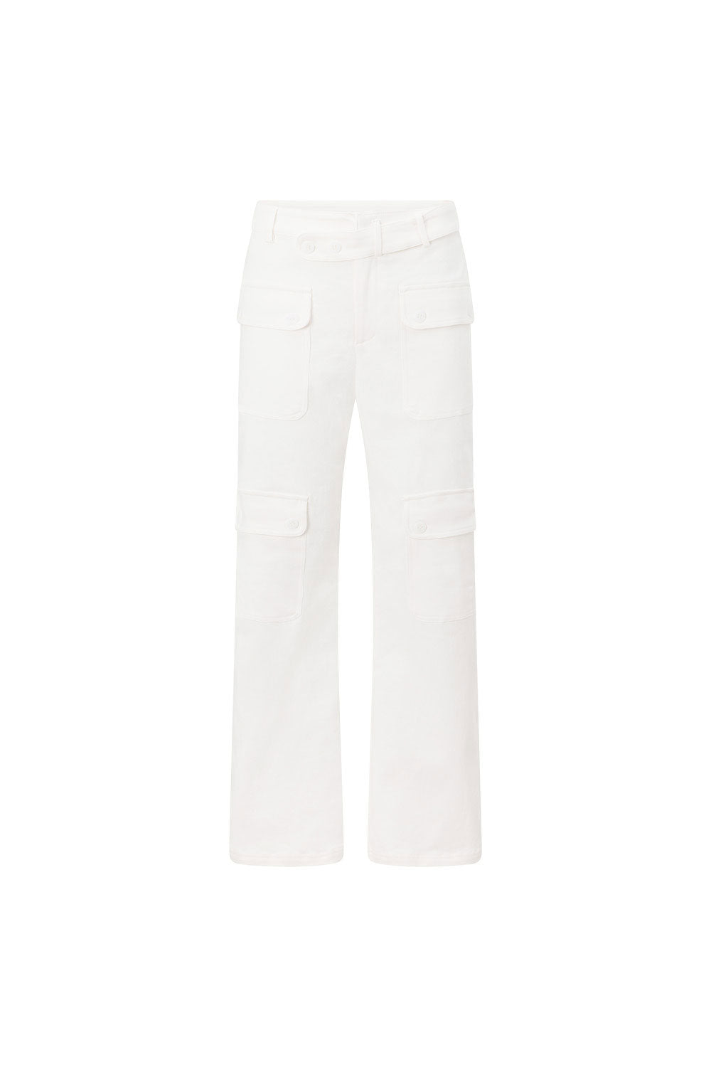 Exclusively Designed White High - Waisted Structured Cotton Denim Allani Pants