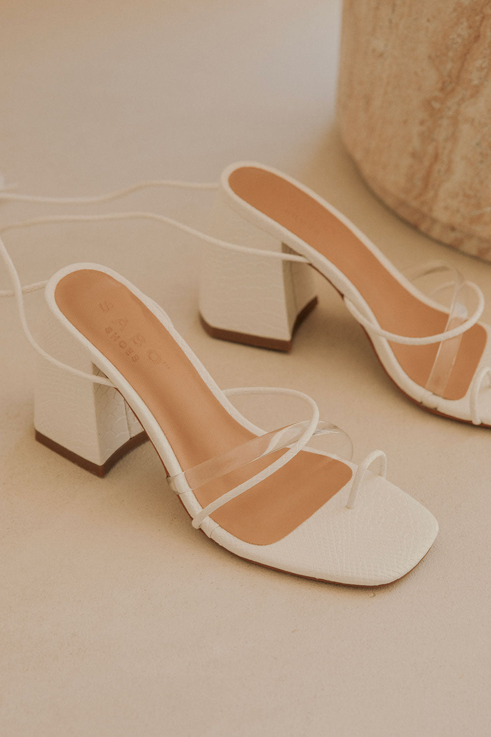 Ariyah White Vegan Leather Block Heel Strappy Women's High Heels