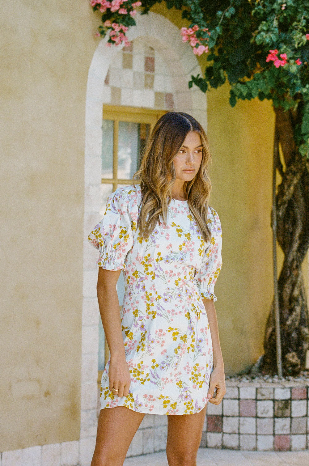 Exclusive Blue Spring Floral Fae Dress with Ruffle Trim