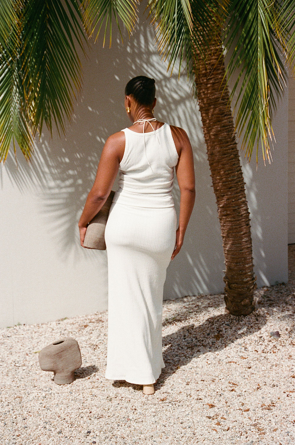 Exclusive Sabo-Designed White Ribbed Kalina Skirt for Cooler Months