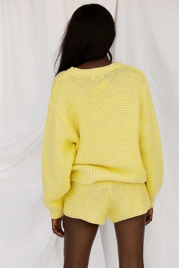 Chunky Lemon Yellow Noelle Knit Sweater for Cosy Style