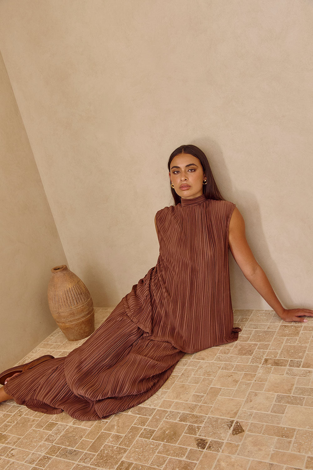 Chocolate Brown Vintage-Inspired High Waisted Catalyna Maxi Ruffle Hem Skirt