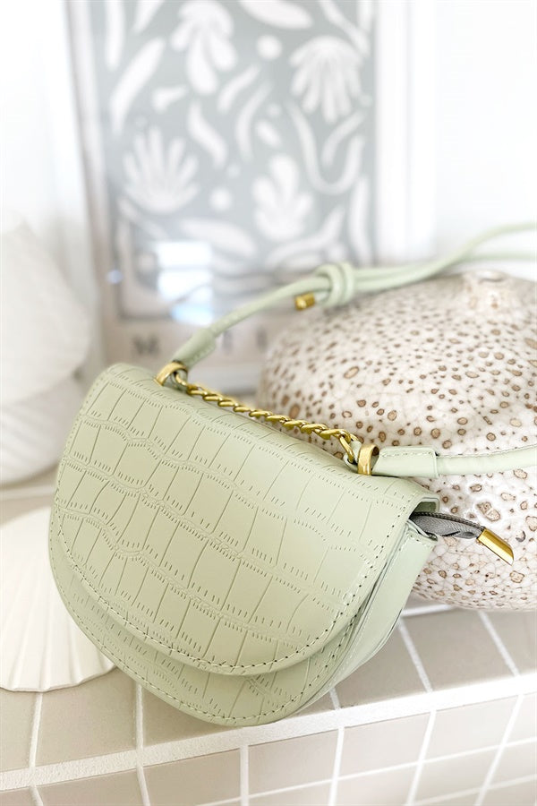 Fashionable Sage Lima Vegan Croc Skin Saddle Bag