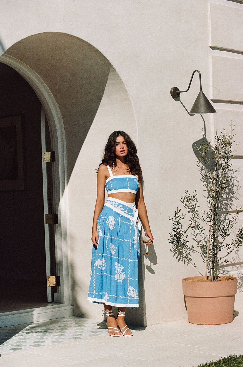 Charming Estelle Midi Skirt with Exclusive Check Flower Print