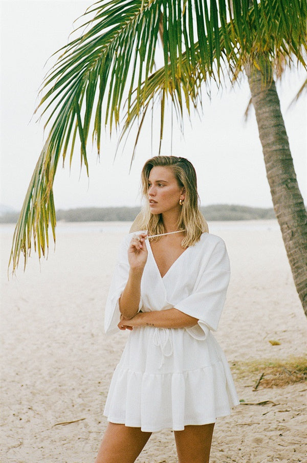 Exclusively Designed Sabo Off-White Soft Waffle Nolia Vacation Dress