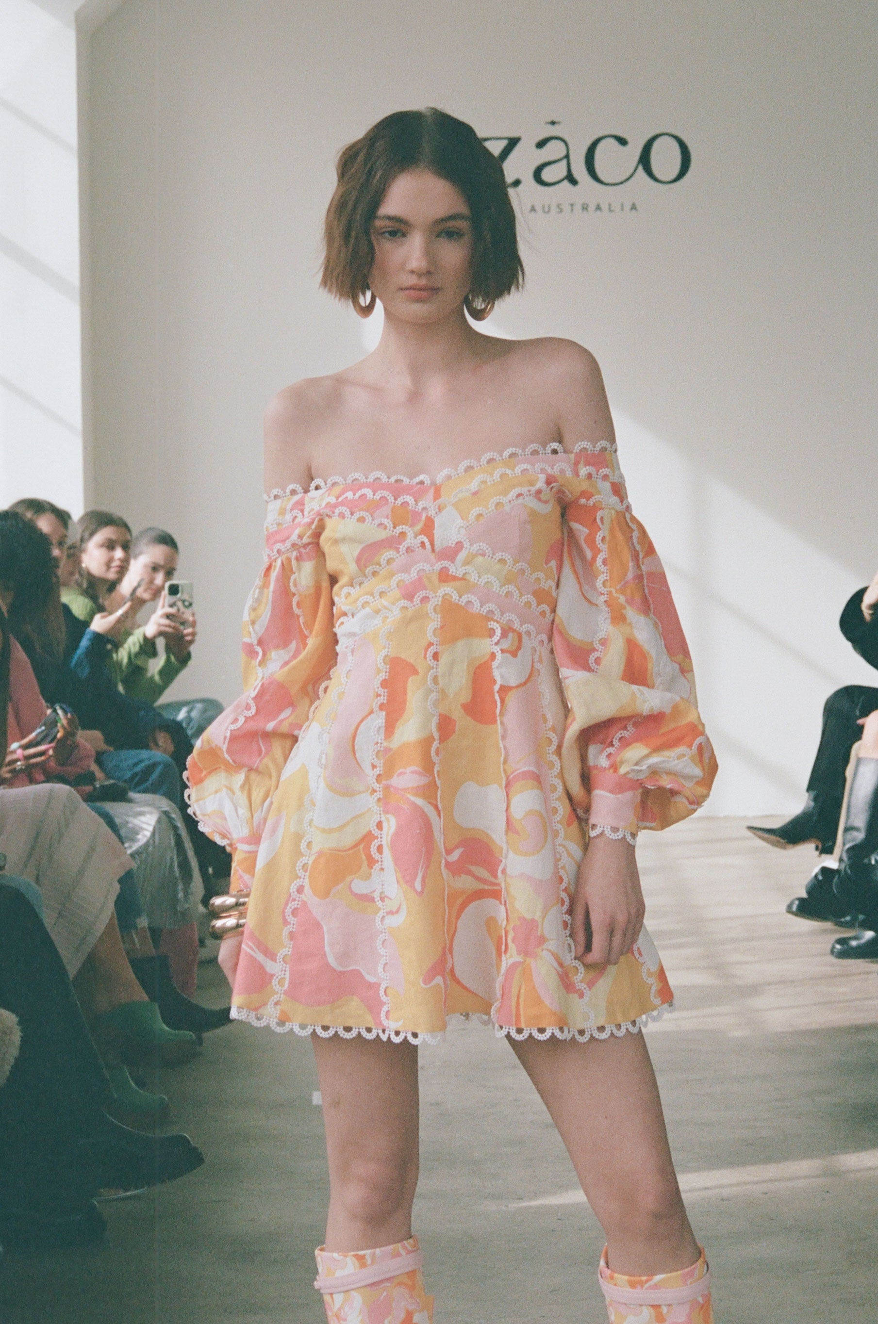 Calista Sunset Inspired Kennedy Off - Shoulder Linen Mini Dress