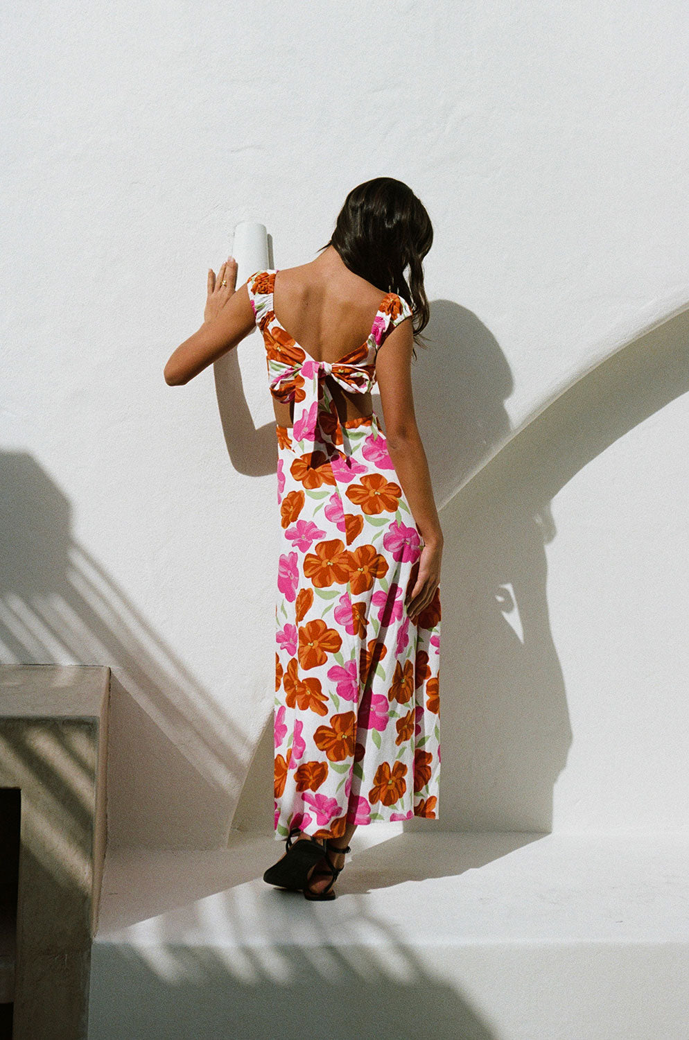 Exclusive Rosa Fill Printed High - Quality Natural Cotton Kameliya Midi Dress
