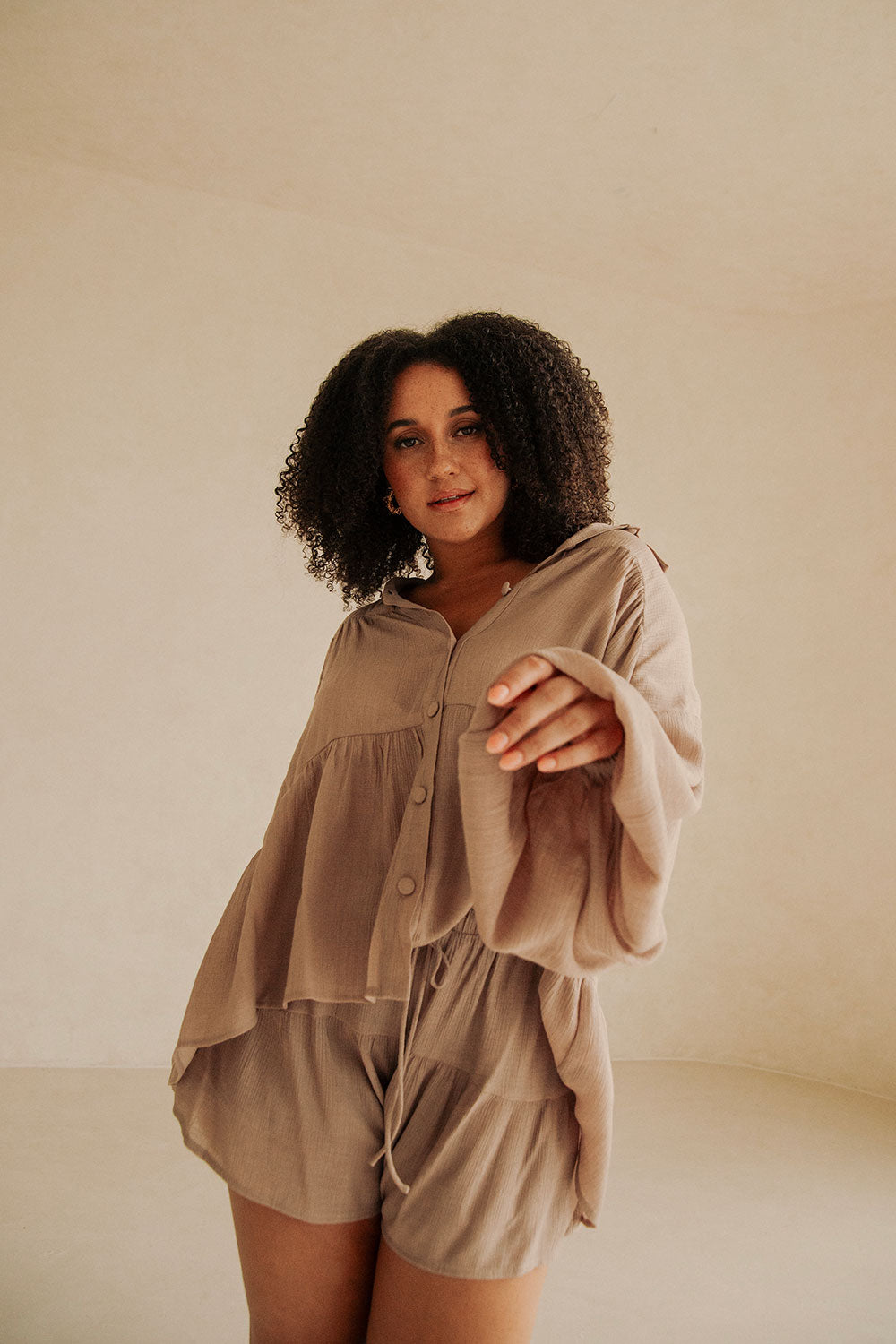 Mushroom - Huxley Lightweight Crepe Rayon Blend Top