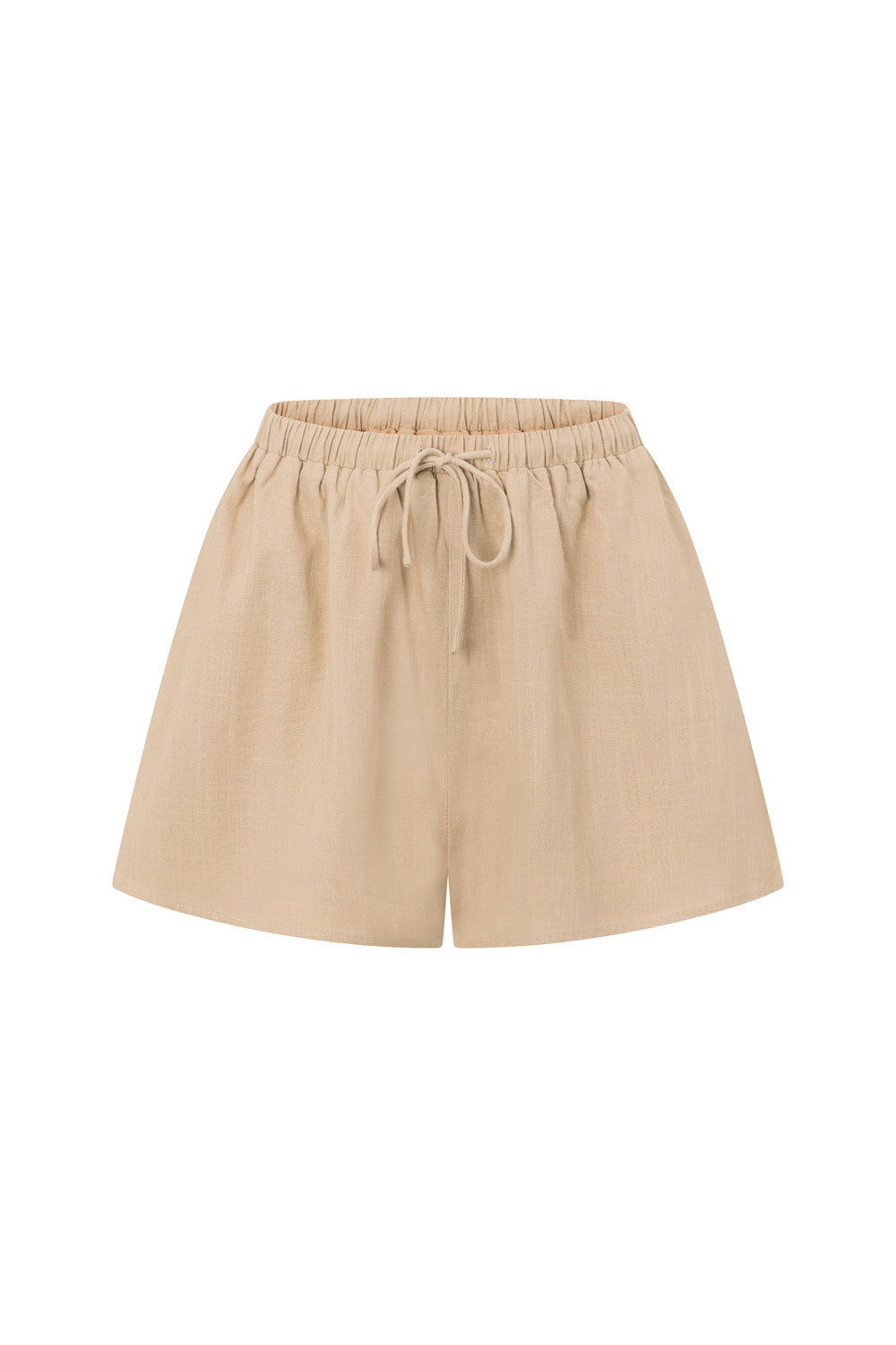 High - Waisted Tan Lyon Rayon Linen Blend Shorts for Weekend Wardrobe