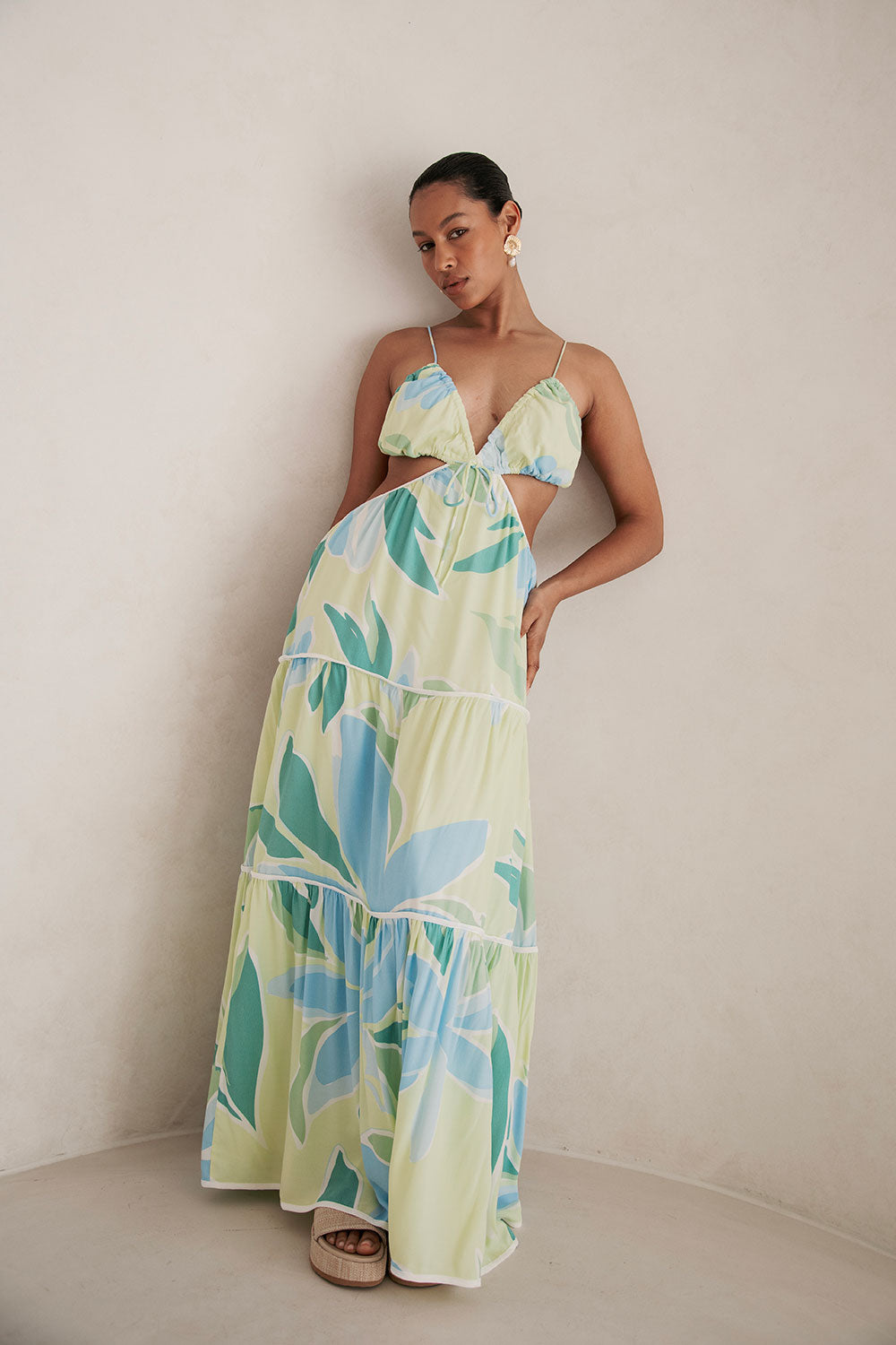 Elia Yellow Print Backless Luxury Lotte Dress for Spring