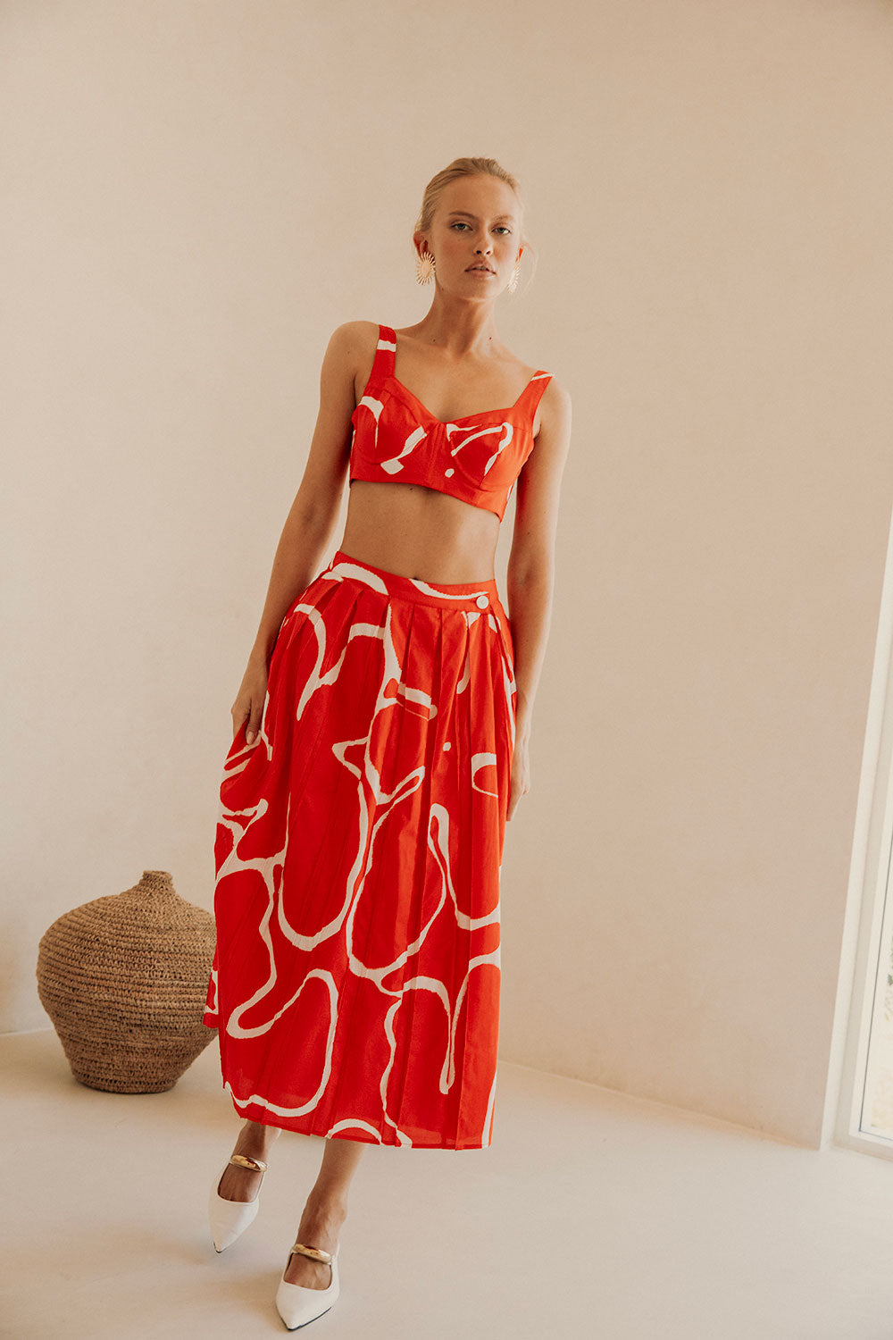 Elegant Evoke Red Natural Cotton Dien Wrap Skirt