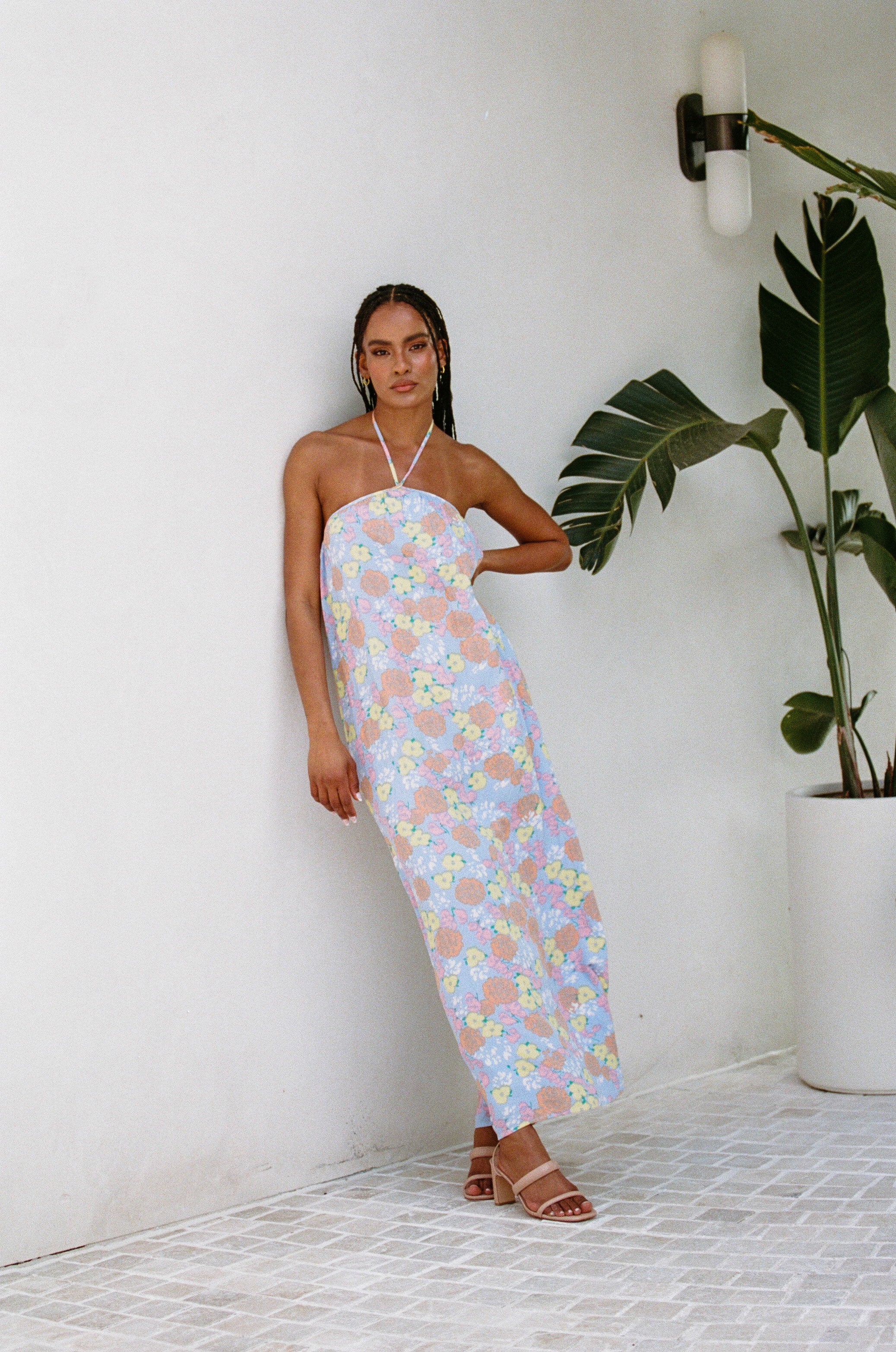 Exquisite Paragon Halter Neck Viscose Maxi Dress with Bryony Fiesta Print