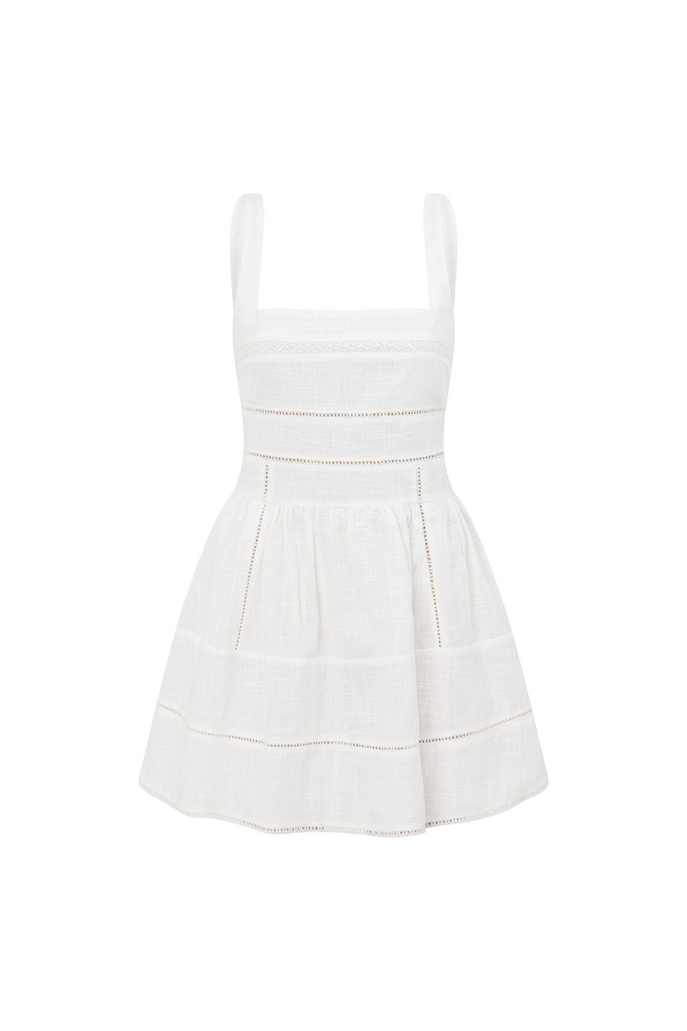 Exquisite White Cotton Leka Dress with Lace and Ladder Trims