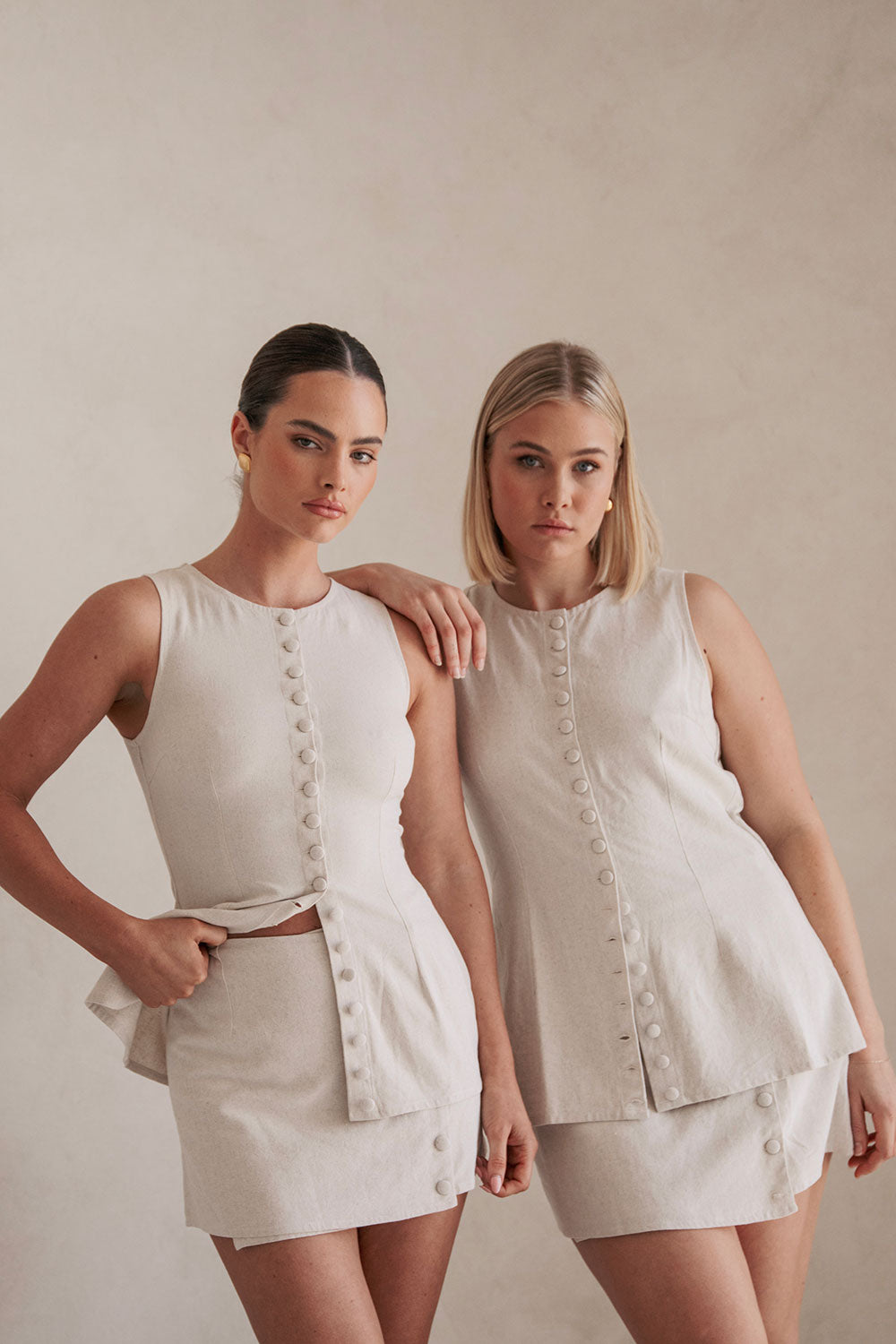 Exclusively Designed Rivia High - Neck Cotton Ramie Blend Top