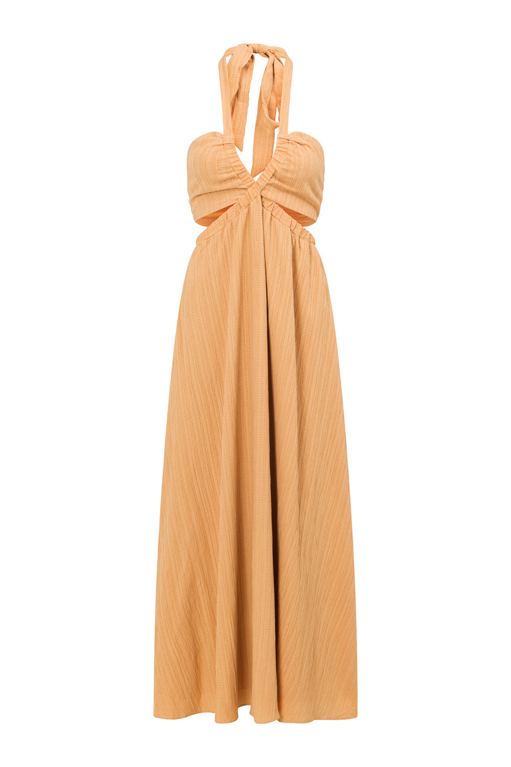 Exclusively Designed Orange Textured Crepe-Feel Olsen Midi Dress