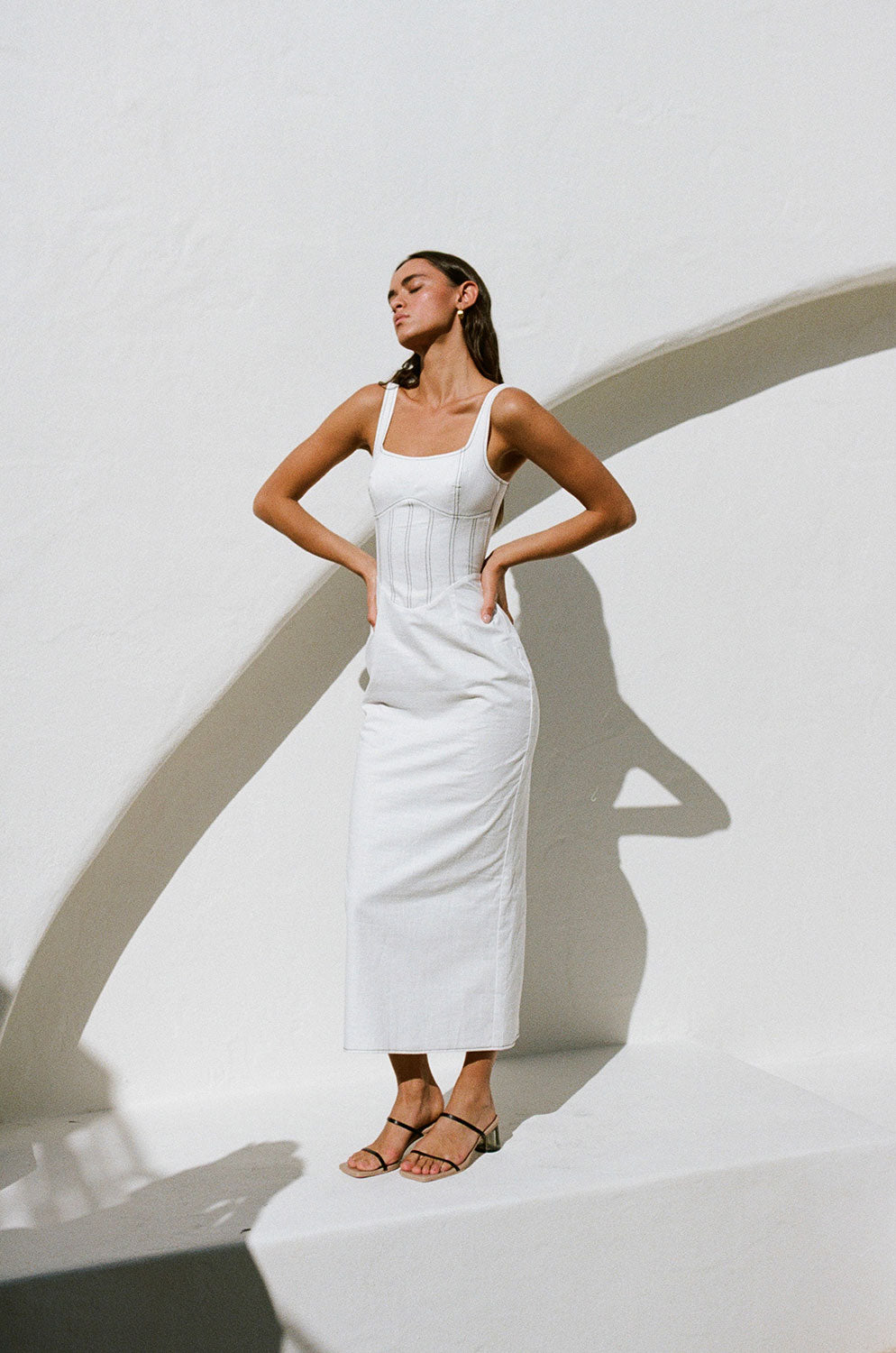 Elegant White Ricardo Midi Dress for Poolside Lunch