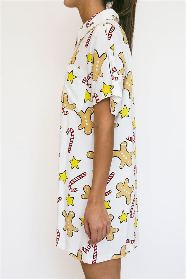 Festive Gingerbread-Print Women's Dress for Christmas