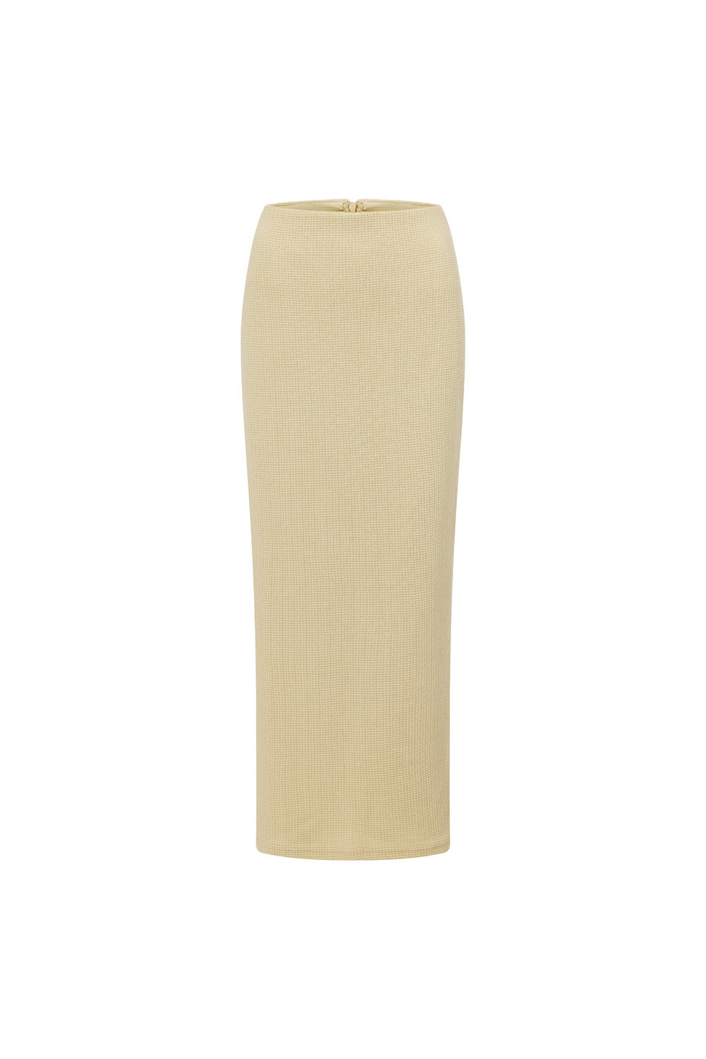 Creamy Tan Textured Waffle High Waisted Kelle Midi Skirt