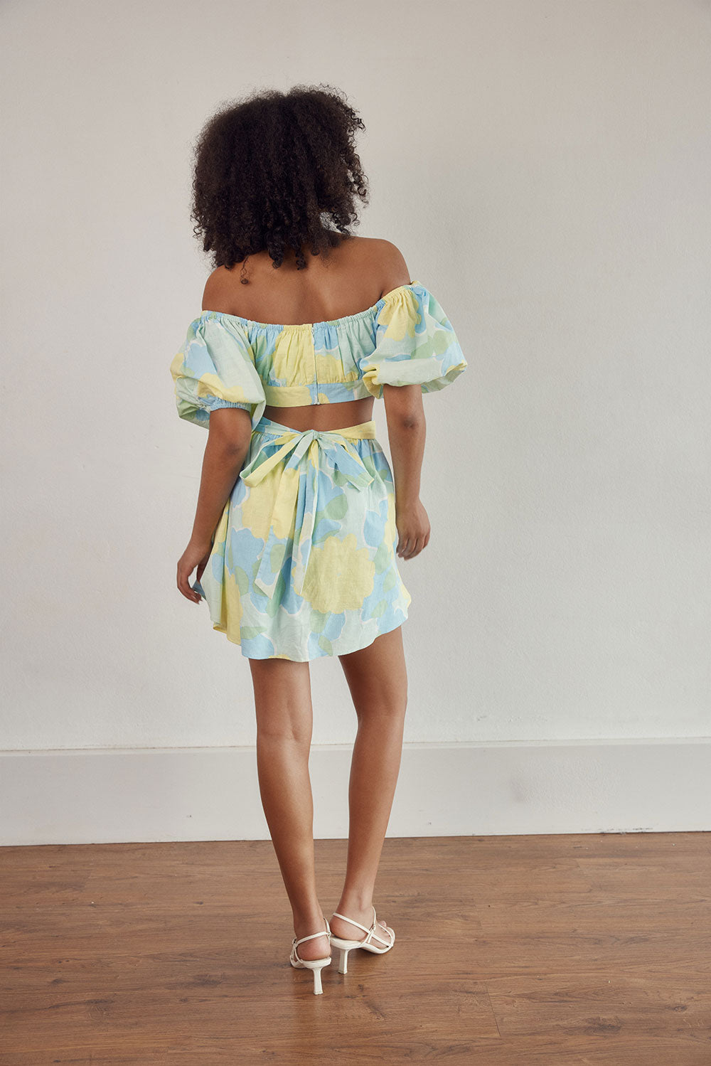 Stylish Blake Off - the - Shoulder Women's Dress with Flutter Green Print