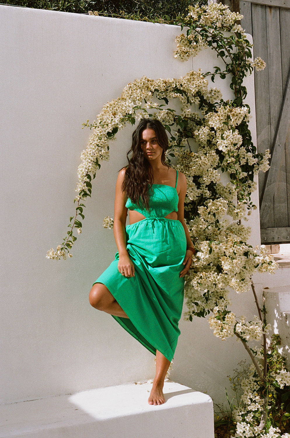 Sabo Exclusive Neeli Green Cotton Blend Midi Dress
