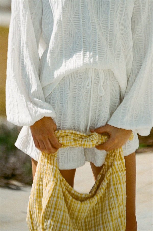 Super Cosy Off-White Woven Quay Shorts with Elastic Waist