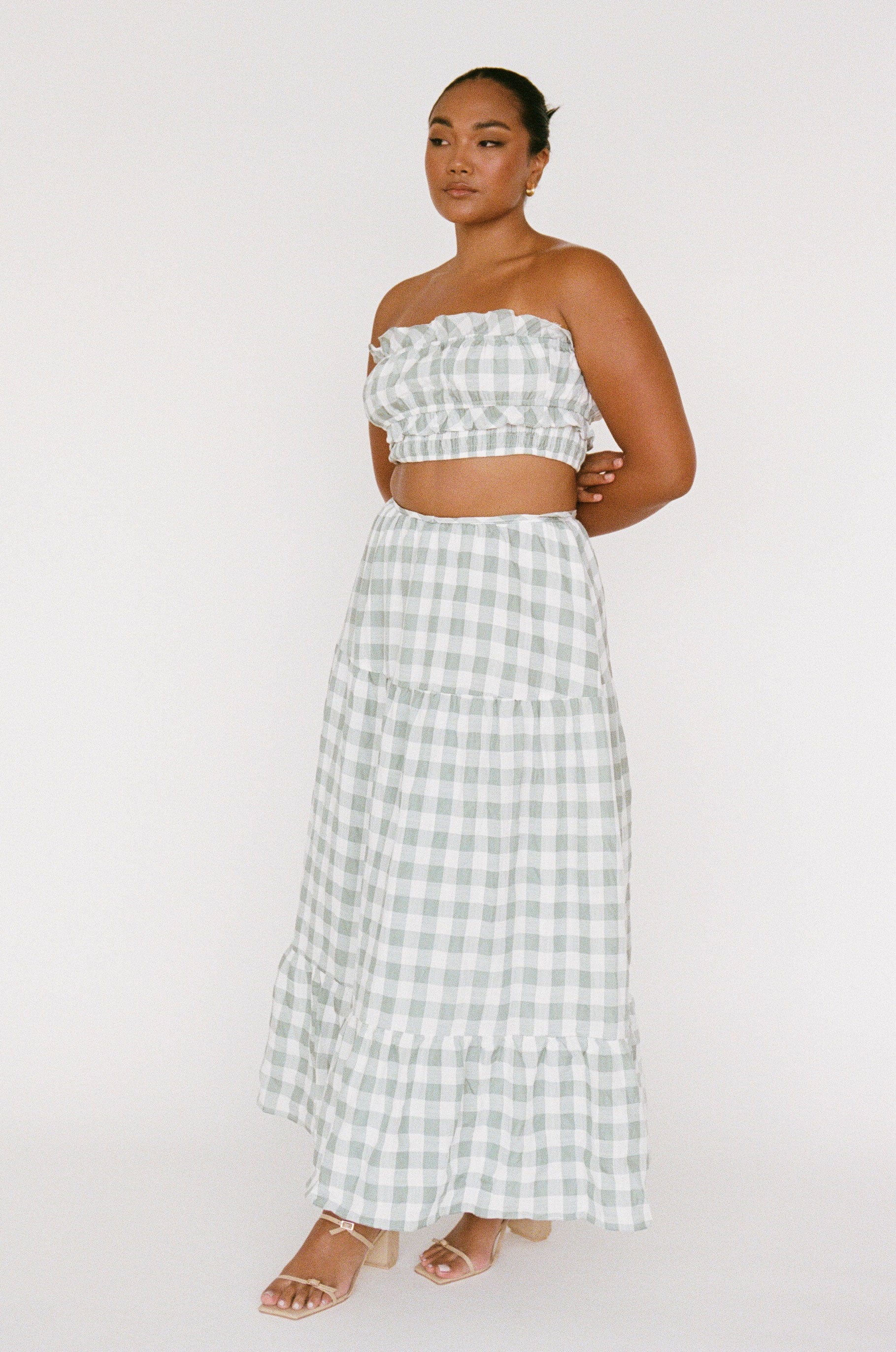 Lightweight Sea Foam Green and White Gingham Alarette Bandeau Top