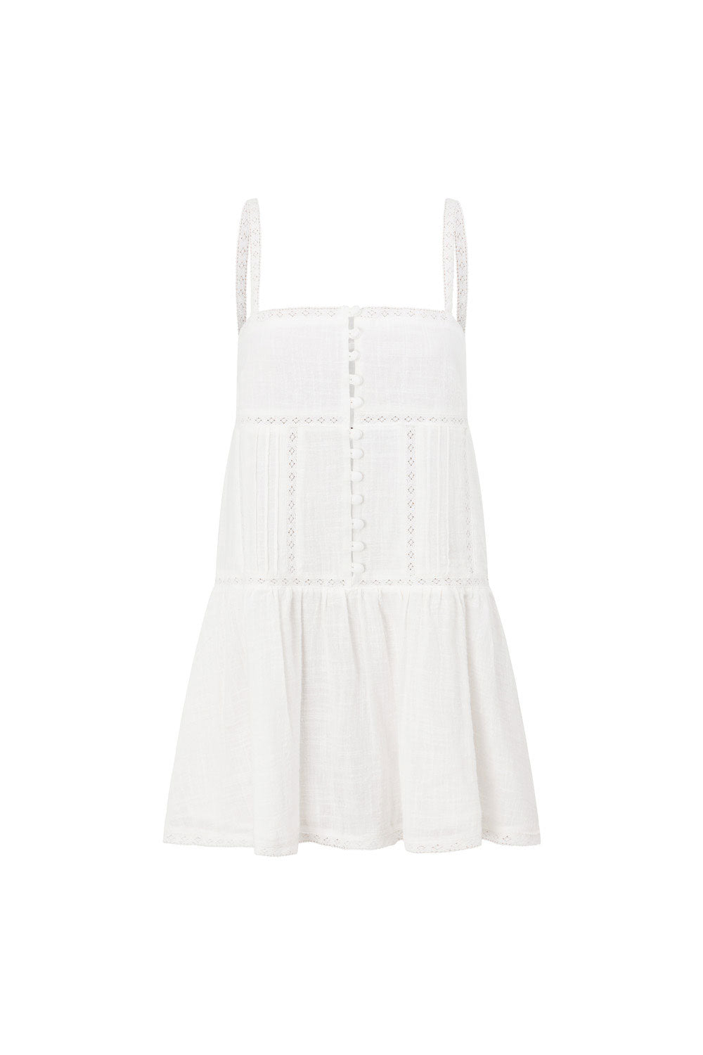 Vintage-Style White Eli Dress with Lace and Pintuck Details