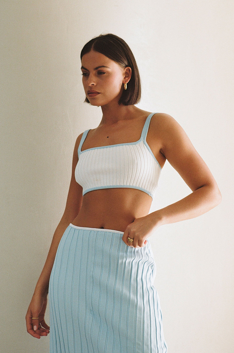 Sabo's Exclusive Jordi Blue Cropped Ribbed Top for Women