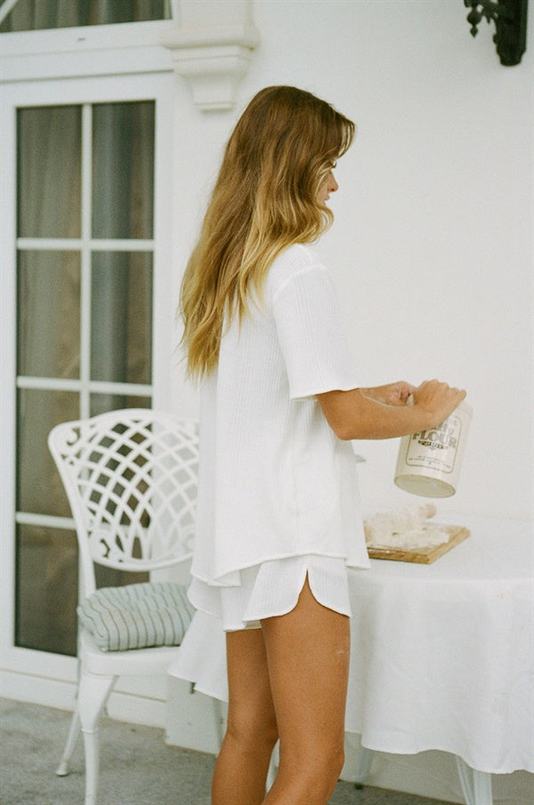 Super Comfy Light Cream Waffle-textured Siesta PJ Shorts