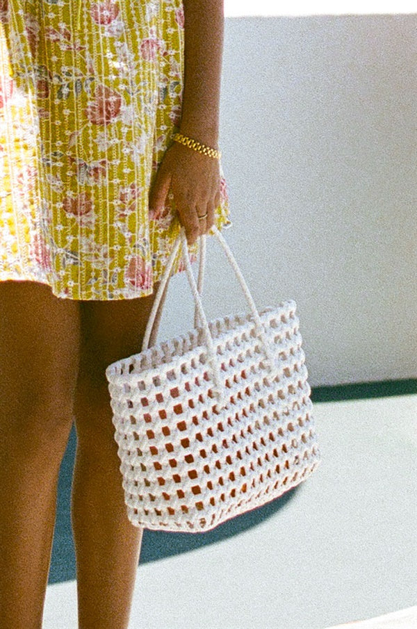 Stylish White Elli Basket Tote with Twin Handles