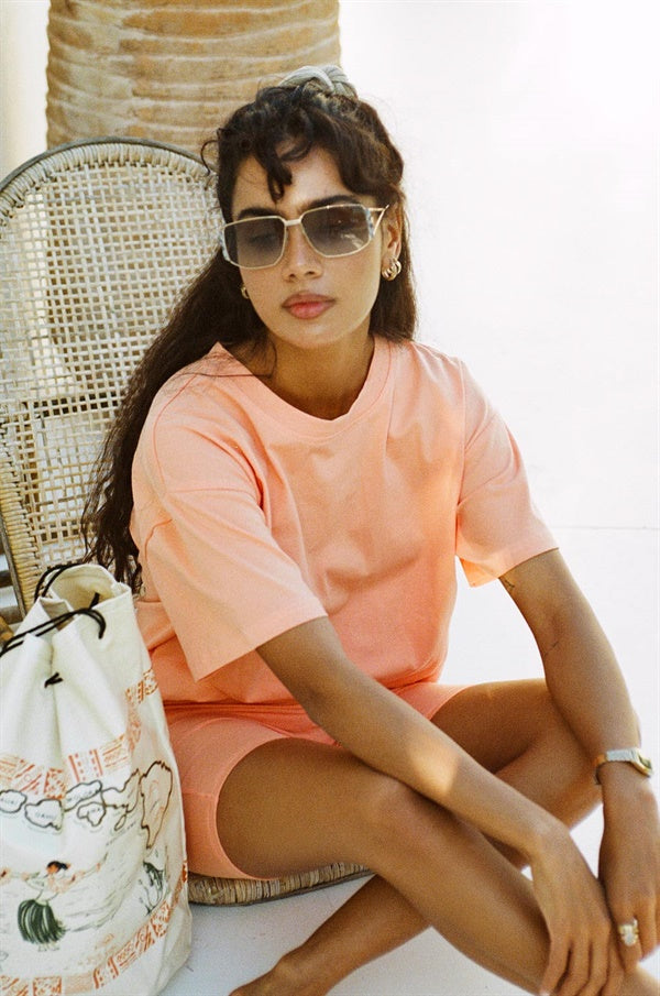 Sabo Exclusively Designed Natural Cotton Apricot Colored Relaxed Style T-Shirt