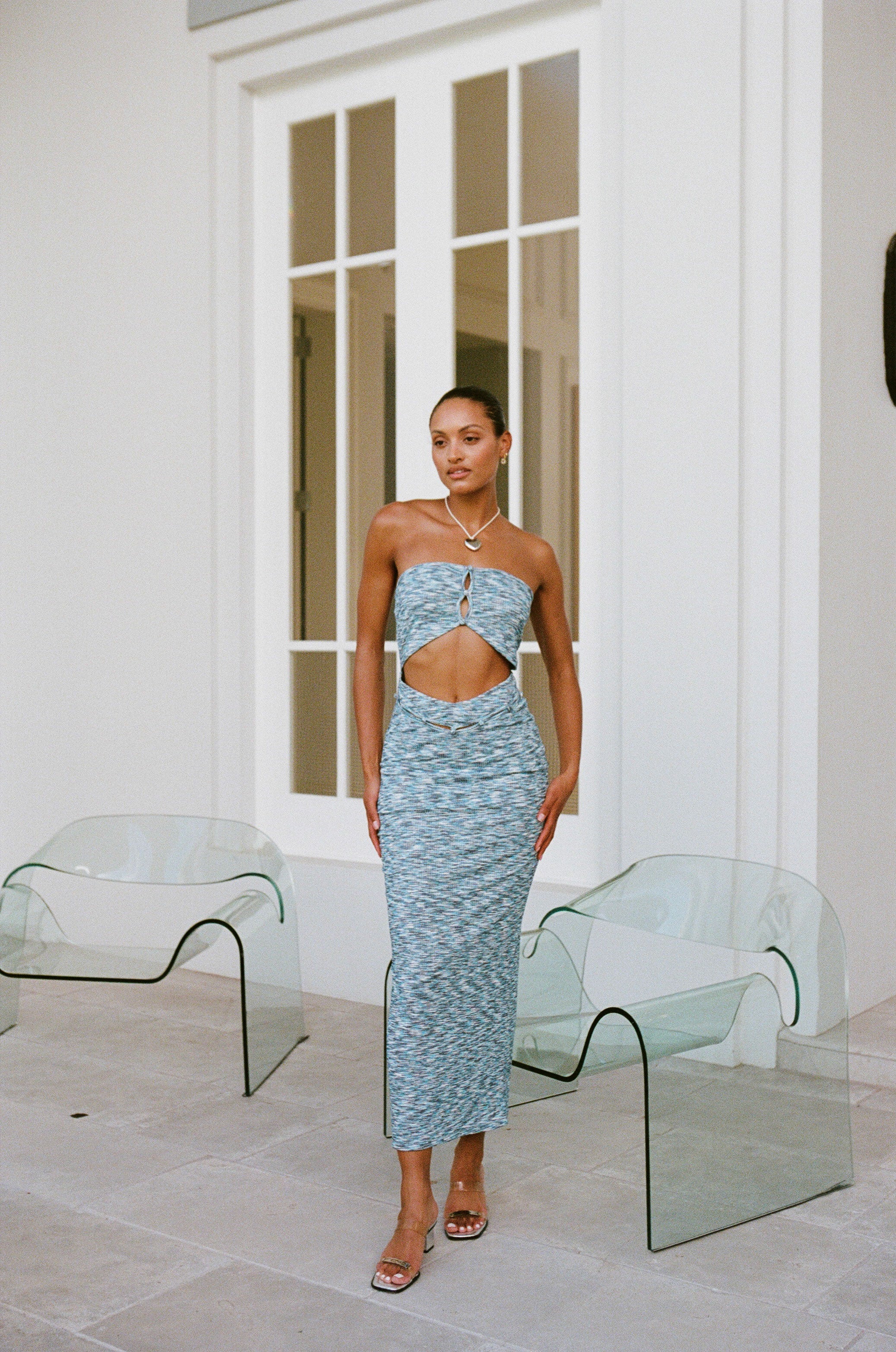Stylish Strapless Sari-Inspired Cutout Evening Dress