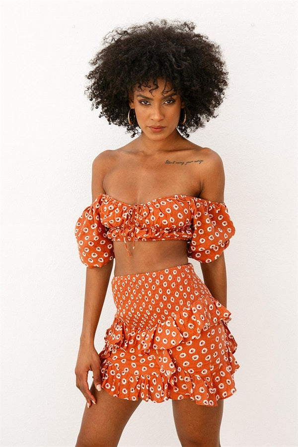 Stylish Rust-Hued Natural Cotton Blend High Waisted Aura Skirt