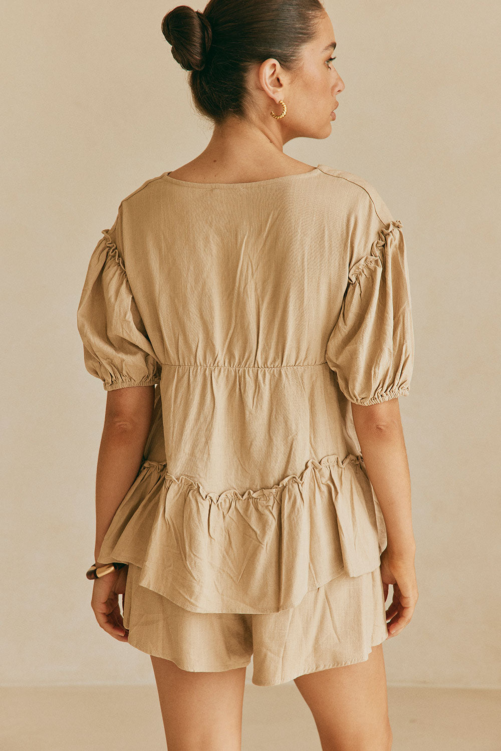 Lyon Women's Lightweight Rayon Linen Blend Tan Top