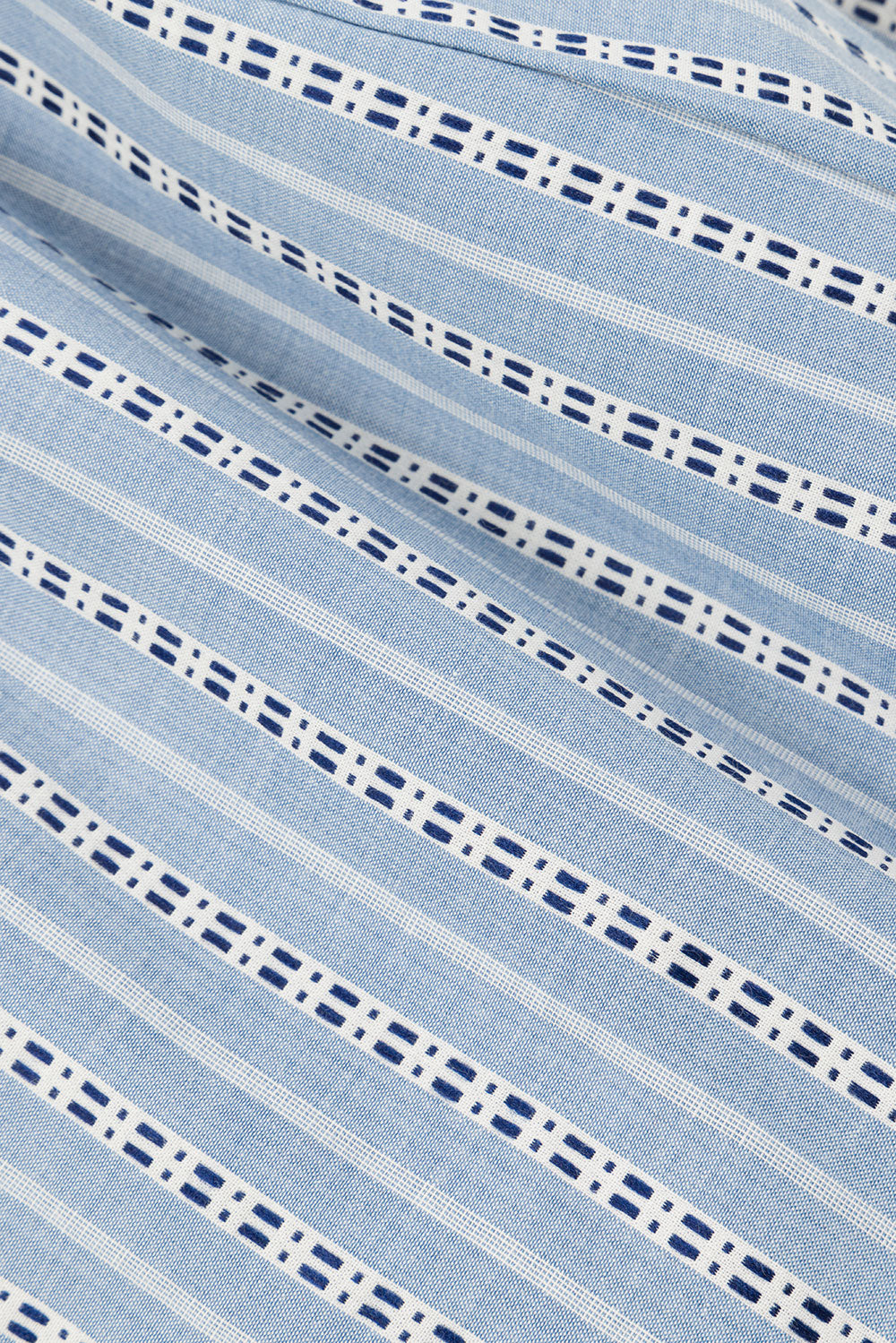 High - Waisted Blue Cotton Blend Mina Shorts with White Dobby Stripes