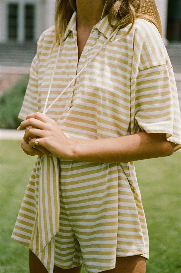 Stylish Yellow Comfy Striped Playsuit - A Unique Fashion Piece